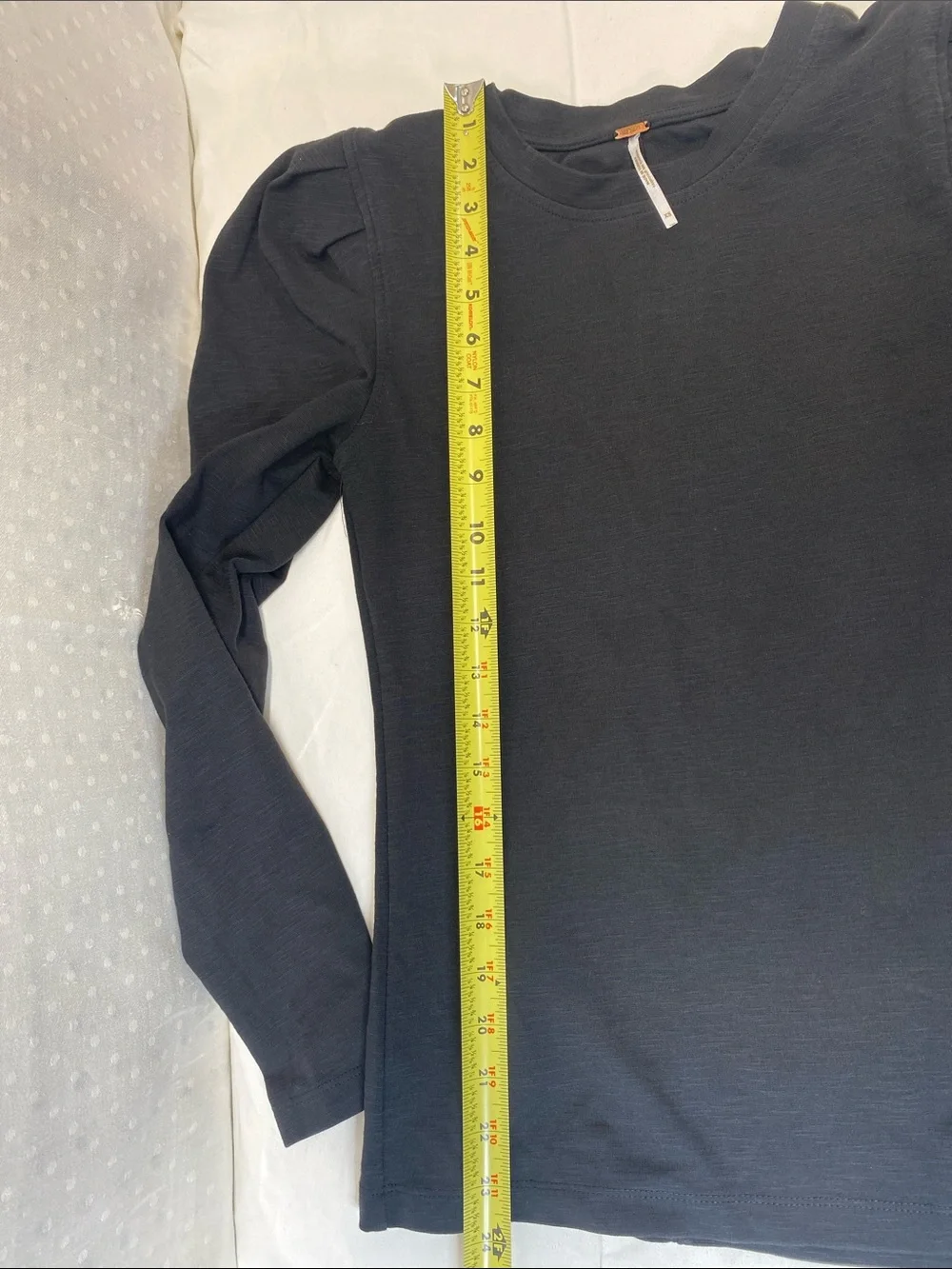 Free People Puff Long Sleeve Black Top Crewneck 100% Cotton Size XS